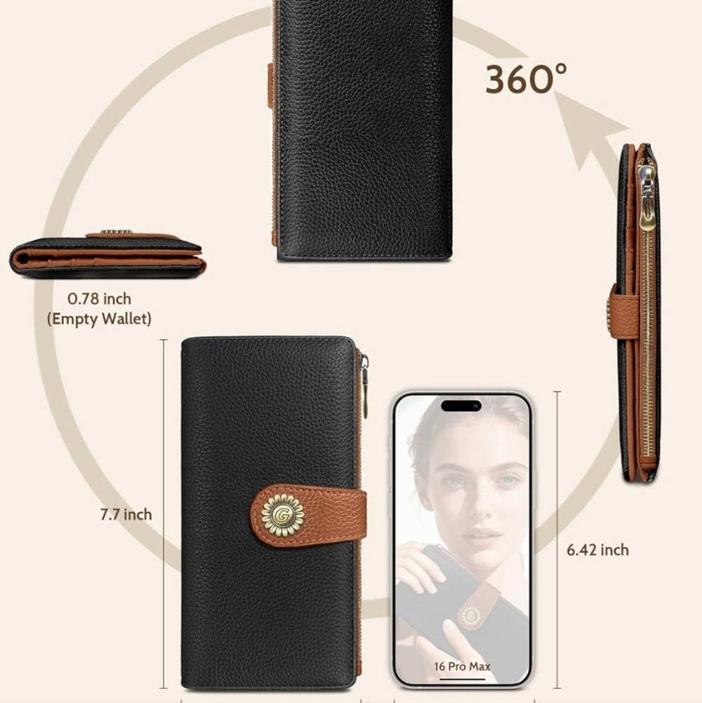 RFID Blocking Black Wallet with Brown Strap - Picture 5 of 6